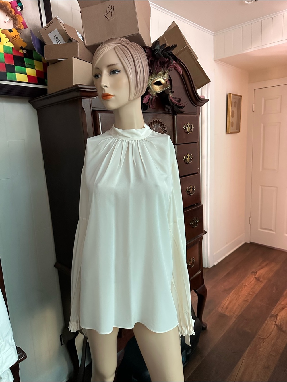 Prada Ivory Long-Sleeve Mock Neck Top